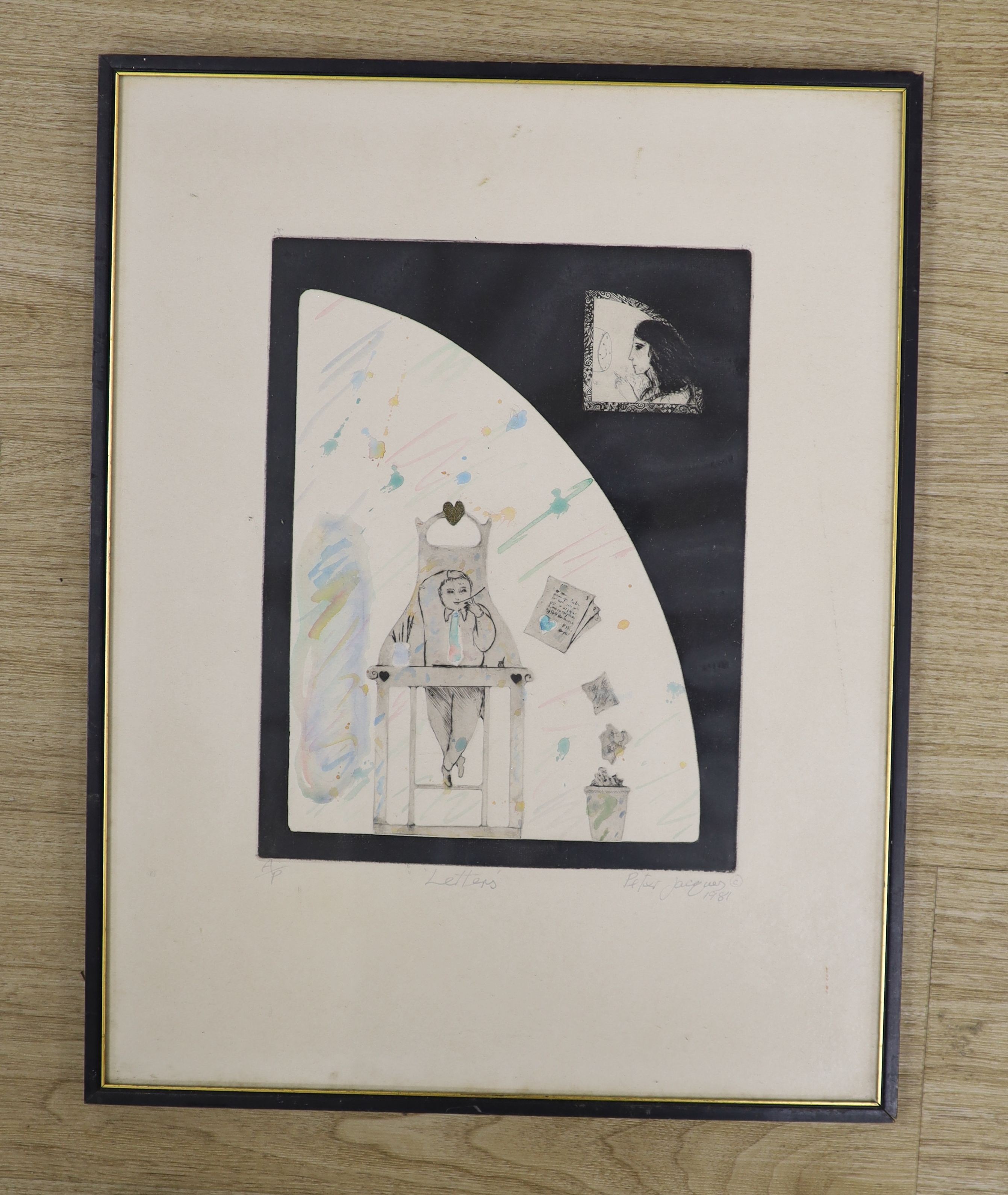 Peter Jacques, artist proof print, 'Letters', signed and dated '81, overall 49 x 37cm